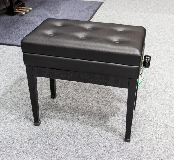 Adjustable Leather Duet Piano Stool in Polished Black With Button Top