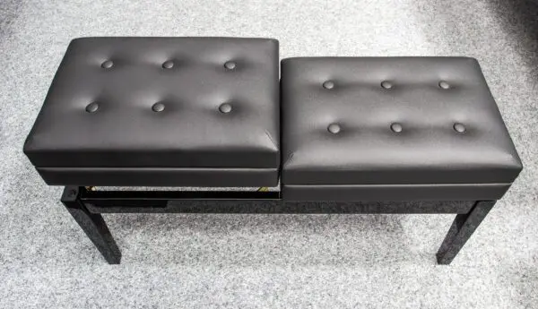 Adjustable Leather Duet Piano Stool with Storage in Polished Black with Button Top - Image 4