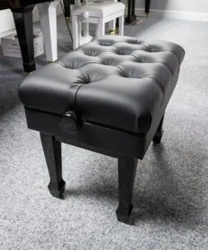 Adjustable (Hydraulic) Leather Concert Piano Stool in Polished Black with Button Top
