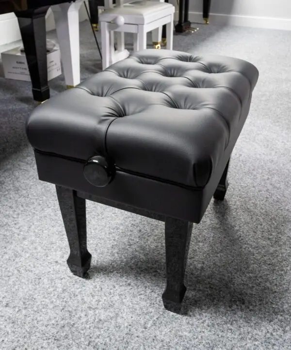 Adjustable (Hydraulic) Leather Concert Piano Stool in Polished Black with Button Top