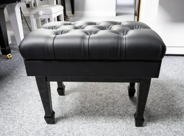 Adjustable (Hydraulic) Leather Concert Piano Stool in Polished Black with Button Top - Image 2