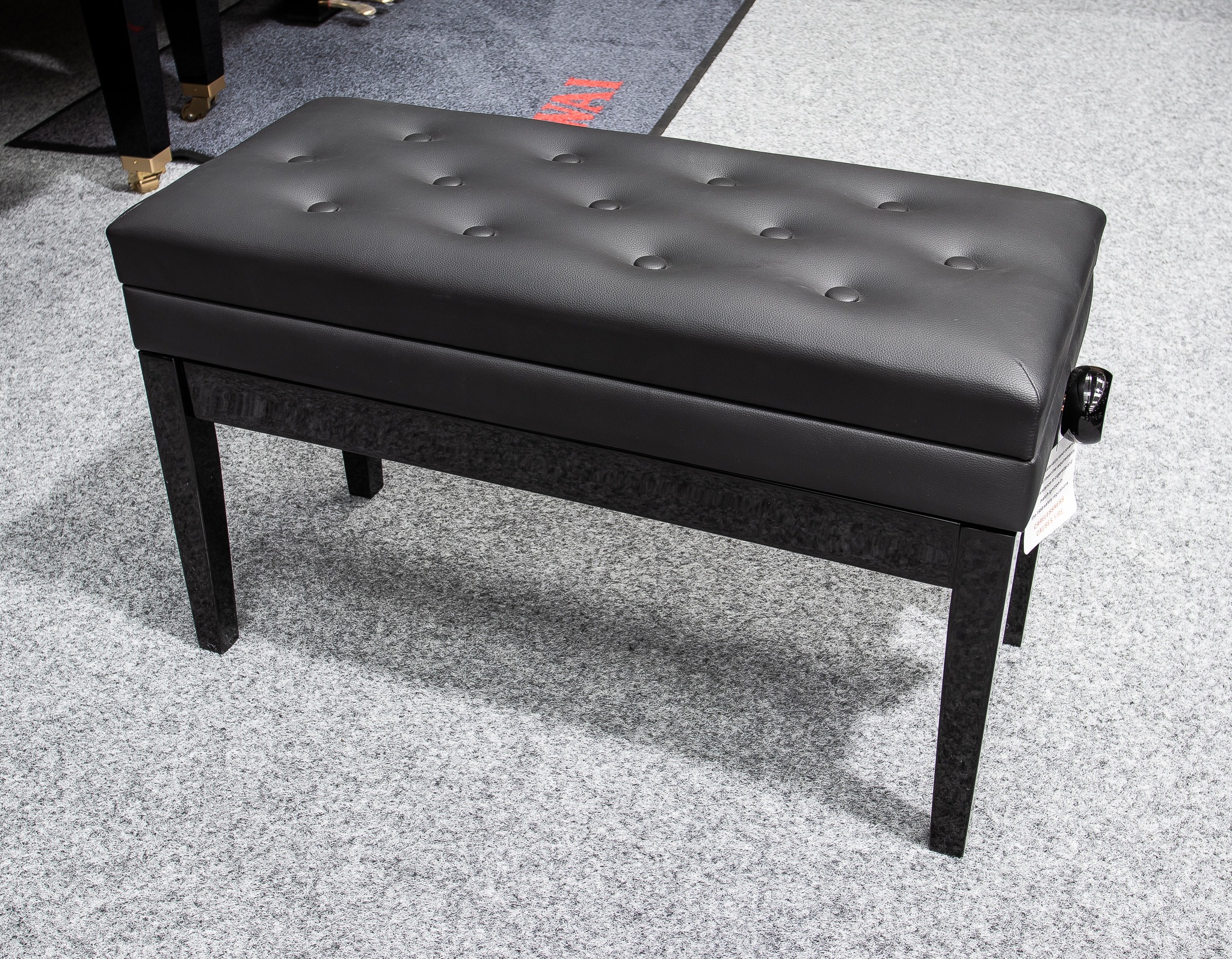 GLOSS BLACK WITH BUTTON TOP ADJUSTABLE LEATHER DUET PIANO STOOL WITH STORAGE 
