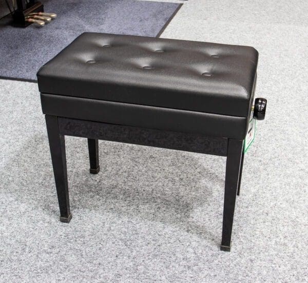 Adjustable Leather Duet Piano Stool in Polished Black With Button Top