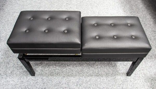 Adjustable Leather Duet Piano Stool with Storage in Polished Black with Button Top - Image 4