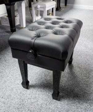 Adjustable (Hydraulic) Leather Concert Piano Stool in Polished Black with Button Top