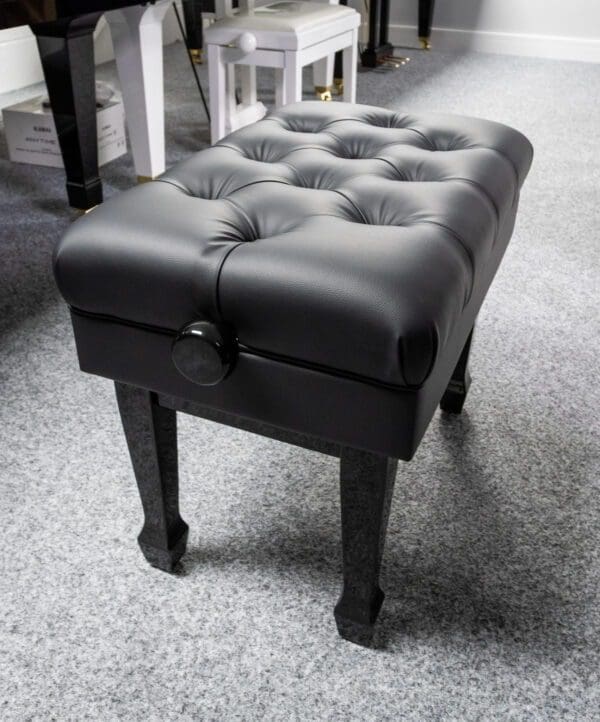 Adjustable (Hydraulic) Leather Concert Piano Stool in Polished Black with Button Top