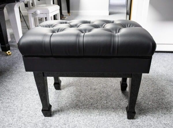 Adjustable (Hydraulic) Leather Concert Piano Stool in Polished Black with Button Top - Image 2